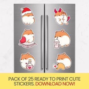 25 Cute Hamster Printable Stickers, Kawaii Animal Sticker Pack, Sticker Pack For Planners & Crafts, PNG, Cute Clipart, Cute Illustrations