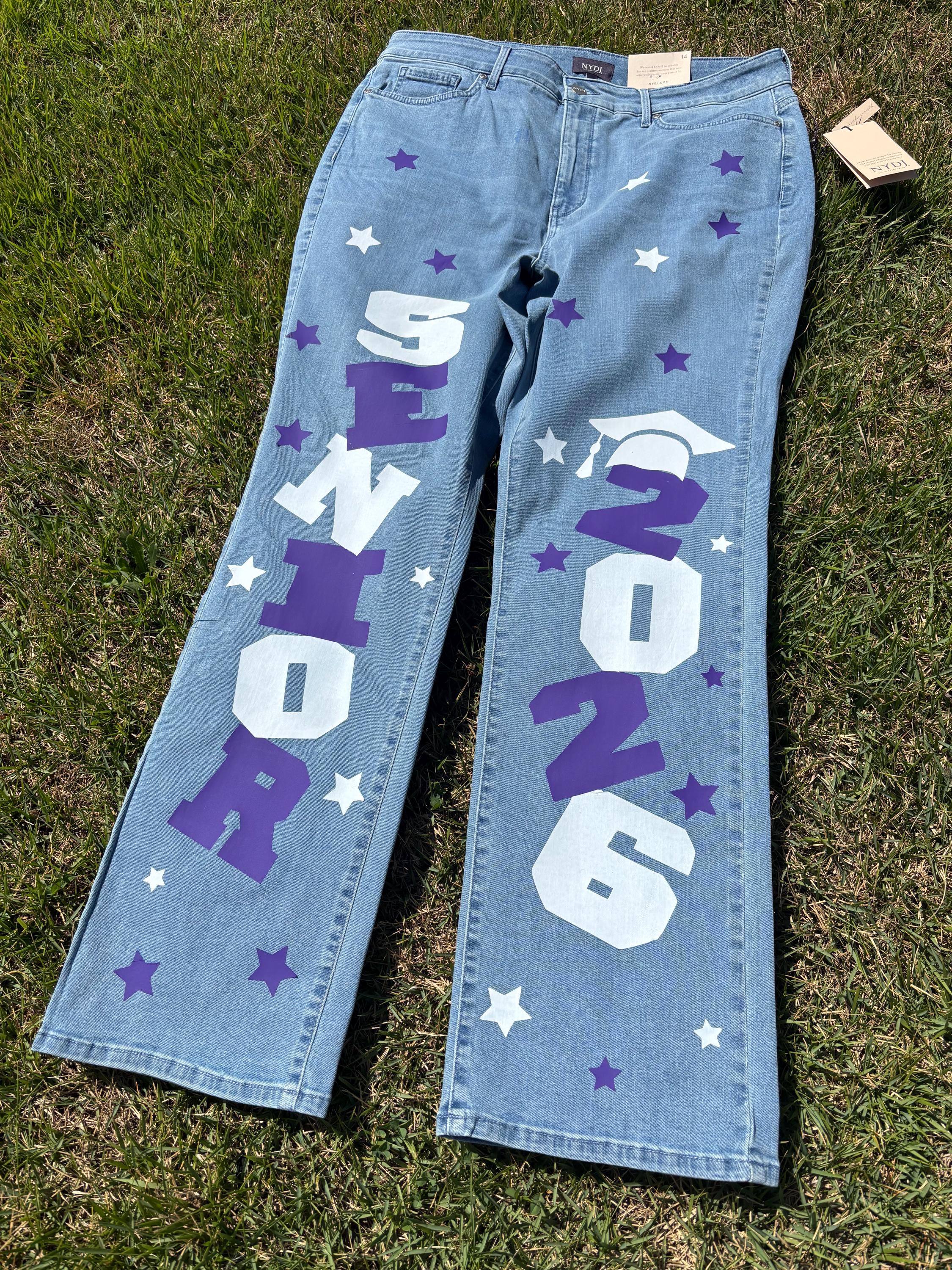 【DISCERNMENT】Esther Lettering Denim Pants Senior 2026 Personalized Jeans - Etsy