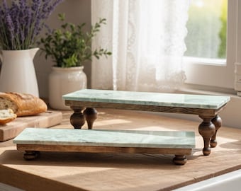 Emerald Marble and Wood Decorative Display Riser, Pedestal Stand