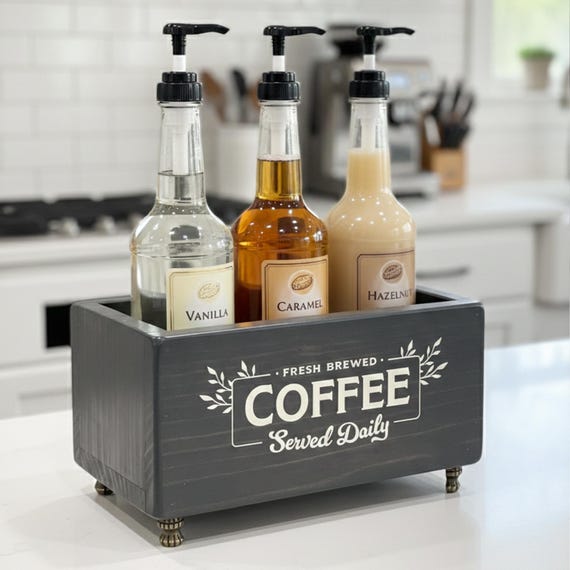 Handmade Wood Coffee Station Caddy: Coffee Bar Organizer