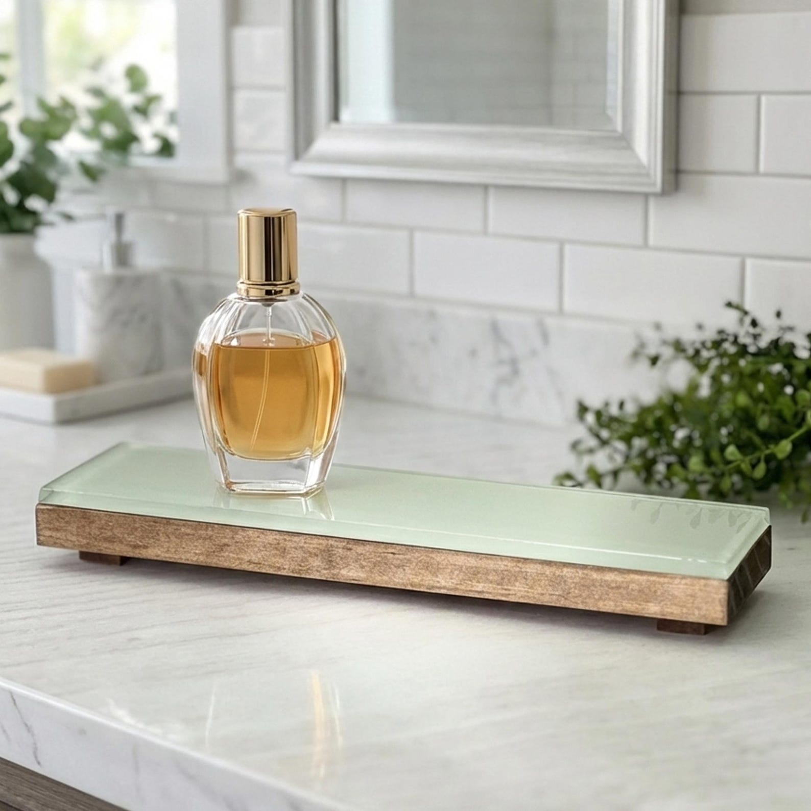 Glass and Wood Display Riser for Small Spaces, Narrow Decorative ...