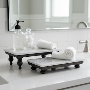 Carrara Marble and Wood Riser for Display