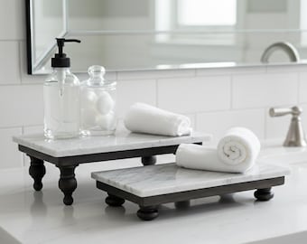 Carrara Marble and Wood Riser for Display