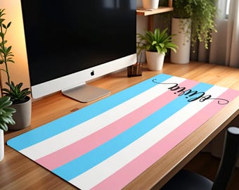Home Decor, Desk Office Tech Accessory, Customized Transgender Pride Desk Mat, Personalized Trans Support Mouse Pad Chic Cubicle Decor