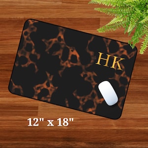 Home Decor, Desk Office Tech Accessory, Custom Luxury Tortoise Shell Look Desk Mat, Personalized Classic Gold Initial Mouse Pad, Desk Mat image 8