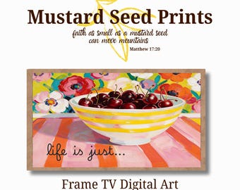 Dopamine Decor Bowl of Cherries Frame TV Art, Digital Download Art Samsung Frame TV, Maximalist Floral Art, Funny Saying, Bright Home Decor