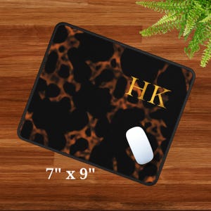 Home Decor, Desk Office Tech Accessory, Custom Luxury Tortoise Shell Look Desk Mat, Personalized Classic Gold Initial Mouse Pad, Desk Mat image 9