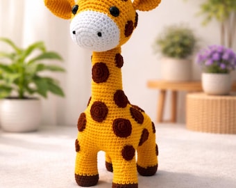 Padrão de crochê amigurumi de girafa: brinquedo de animal de safári em PDF