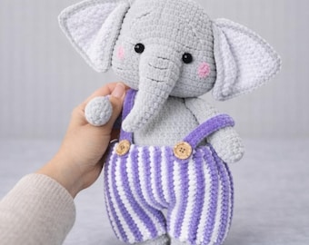 Padrão de crochê Amigurumi de elefante, brinquedo de pelúcia de veludo em PDF