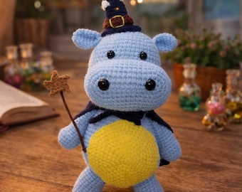 Padrão de crochê amigurumi de hipopótamo mágico, tutorial de brinquedo de hipopótamo mágico em PDF