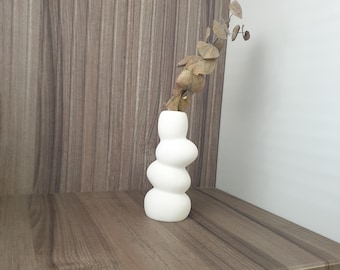 Handmade Sculptural Vase, Minimalist Stone Powder Vase, Modern Home Decor Accent, Textured Art Object For Shelf Or Table, Boho Decor