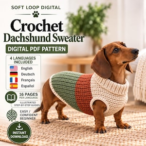 Crochet Dachshund Sweater Pattern, Color Block Dog Jumper (PDF)
