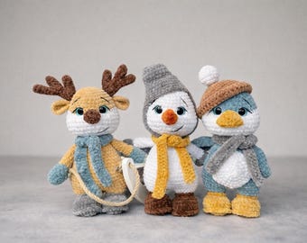Molde de Amigurumi de Inverno 3 em 1: Pinguim, Veado e Boneco de Neve (PDF)