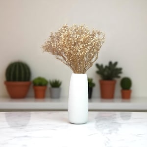 Minimalist White Handmade Vase , Matte Stone Powder Cylinder Vase,Japandi Modern Decor Accent,Slim Tall Vase For Office or Living Room Decor