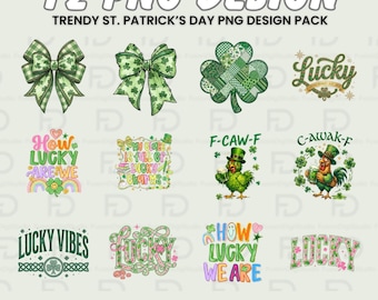 12 St. Patrick's Day PNG-bundel | Trendy Ierse klaver, Lucky Coquette-ontwerpen (digitale download)