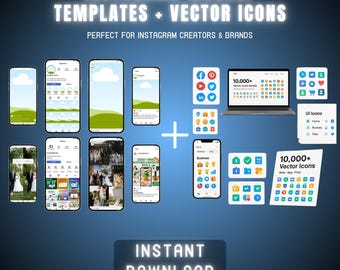 Instagram-profielmodel canva-sjablonen + 10K vectorpictogrammenbundel (digitale download)