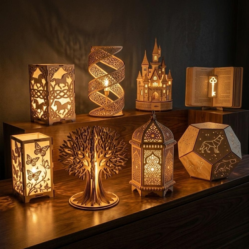 laser cut toys, wooden puzzles, 3d wood puzzle, diy wood kit, lamp, laser lamp, laser cut lamps, Laser Cut Lamp, Lantern SVG, Hanging Light DXF, 3D Lamp SVG, Pendant Light SVG, Wooden Lamp Plan