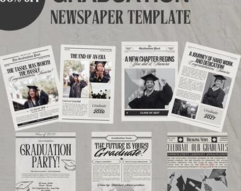 Sjabloon DIY-afstudeerkrant: bewerkbaar fotorekwisiet (digitale download)