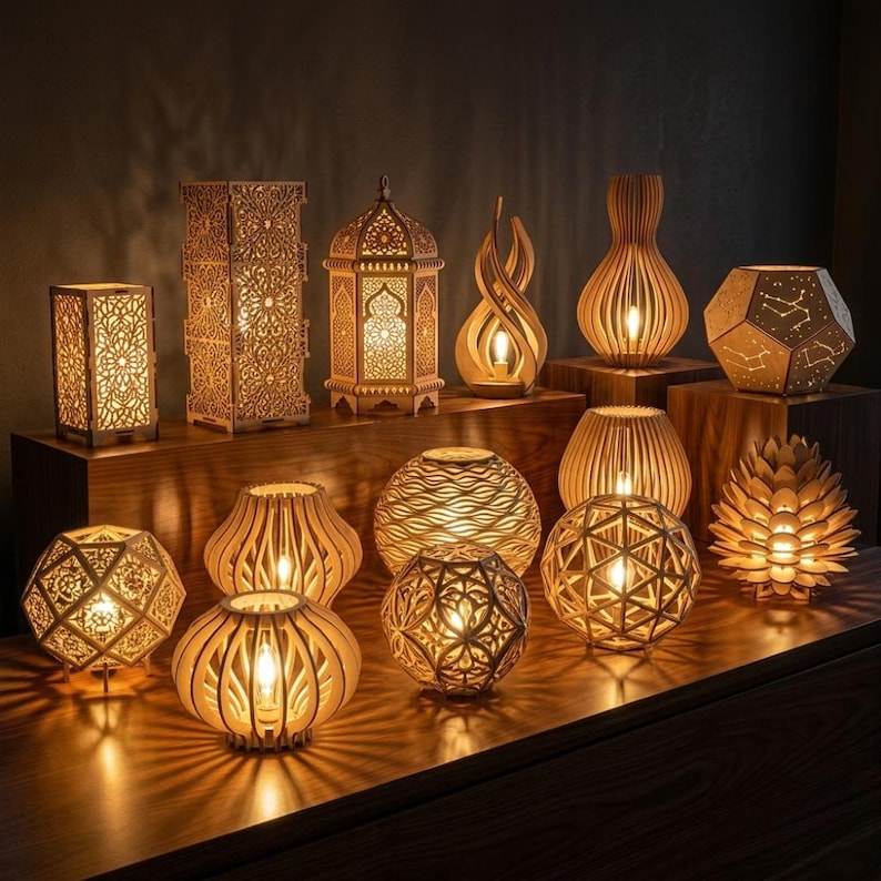 laser cut toys, wooden puzzles, 3d wood, laser cut lamps, Laser Cut Lamp, Lantern SVG, Hanging Light DXF, 3D Lamp SVG, Pendant Light SVG, Wooden Lamp Plan, DIY Lantern Kit, Table Lamp DXF