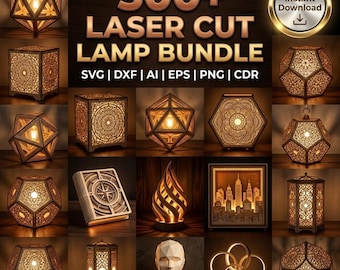 300+ lasergesneden lampenbundel | Lantaarn DXF voor Glowforge | 3D-lamp CNC-houtpatronen