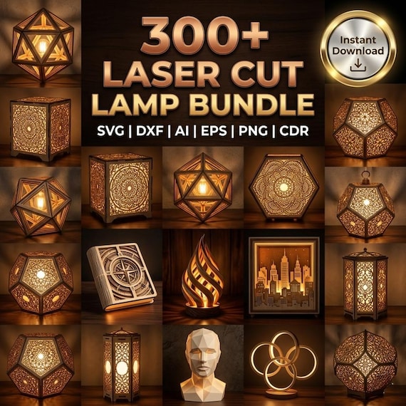 300+ Laser Cut Lamp Bundle | Lantern DXF for Glowforge | 3D Lamp CNC Wood Patterns