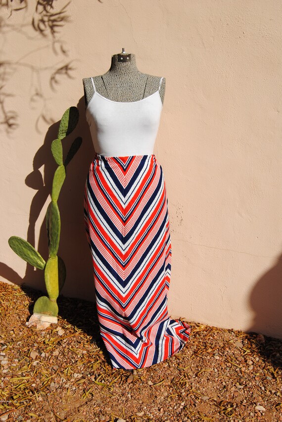Vintage 1970's Red White and Blue Striped Maxi Sk… - image 1
