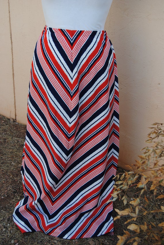 Vintage 1970's Red White and Blue Striped Maxi Sk… - image 4