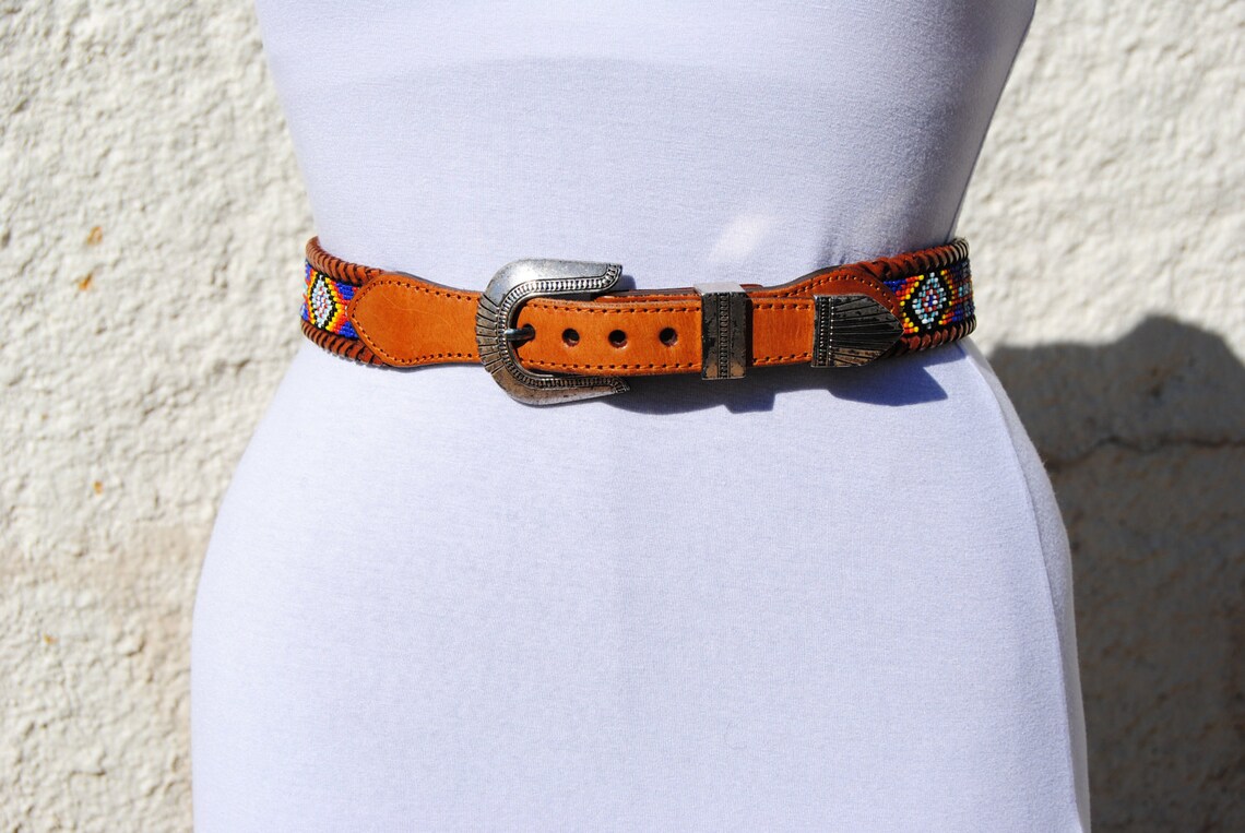 Vintage Native American Inspired Beaded Belt Etsy