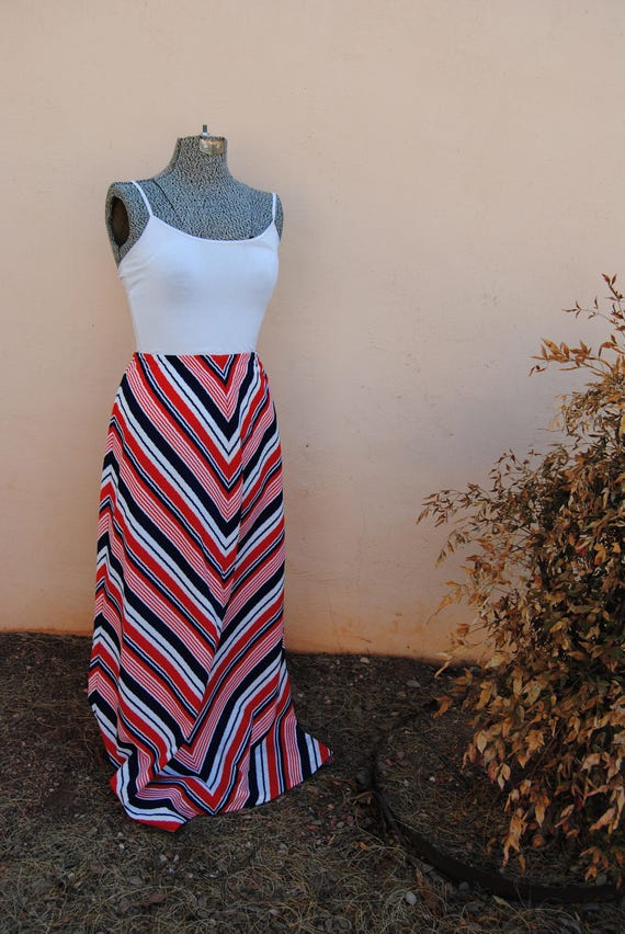 Vintage 1970's Red White and Blue Striped Maxi Sk… - image 3