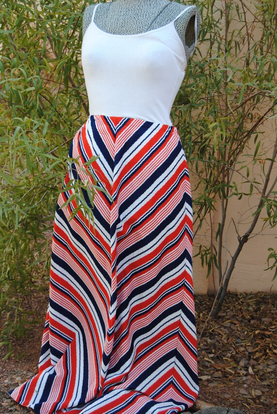 Vintage 1970's Red White and Blue Striped Maxi Sk… - image 5