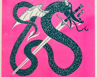Vibrant Dragon Risograph Print