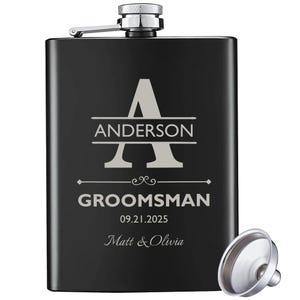 Monogrammed Wedding Flask: Personalized Groomsmen Gift, Engraved Stainless Steel