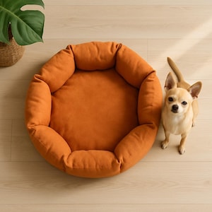 Handmade Anti-Scratch Velour Pet Bed: Waterproof Bottom, Removable Cushion Cat owner gift