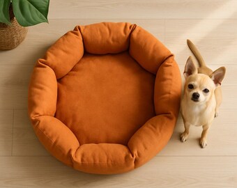 Нandmade pet bed, pet pillow for cats and small dogs – anti-scratch velour, removable cushion, waterproof bottom, soft. Pet owner gift.