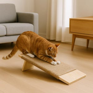 Handmade Wooden Cat Scratcher: Sisal Scratch Pad, Modern Cat Lover Gift