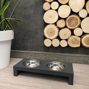 Comedero moderno de madera negra con capacidad para 1 a 5 tazones: regalo perfecto para amantes de las mascotas y nuevos dueños de mascotas: para perros, gatos, cachorros y mascotas pequeñas.
