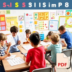 Cartões educativos para crianças de 5 a 8 anos | PDF educacional com matemática, letras, lógica, inglês e formas | 8 páginas para impressão