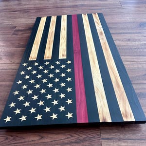 Thin Red Line Wooden Flag