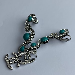 Chanel Pearl Blue Stone Charming Dangle Drop Earrings