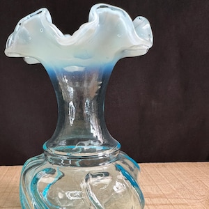 Vintage Blue Ruffled Fenton Vase - Handcrafted USA Glass