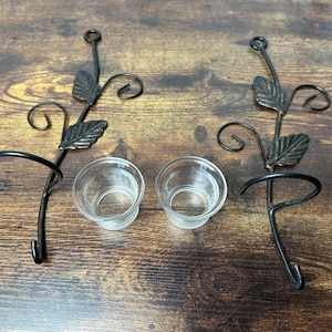 Pair of Black Metal Wall Sconce Candle Holders
