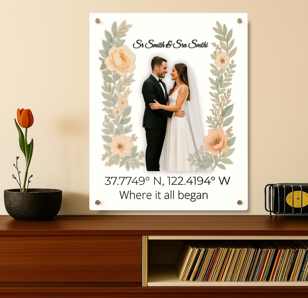 Personalized Floral Wedding Anniversary Acrylic Wall Art, Gift for ...