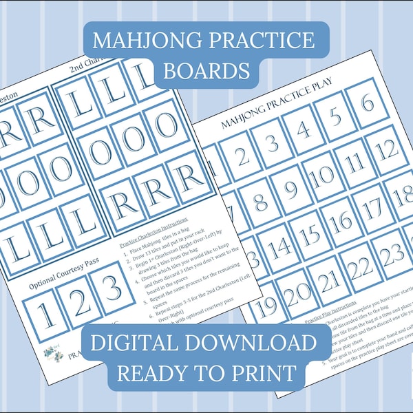 Tablero de práctica de Mahjong - Tablero para juego individual imprimible - (Descarga digital)