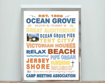 Ocean Grove Beach Typography Art | New Jersey Shore Town Art (Digital Download)