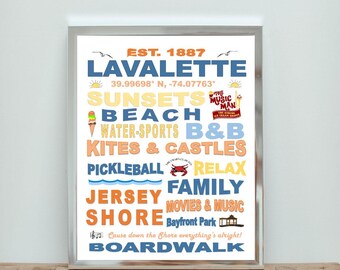 Lavalette Beach Wall Art Print – New Jersey Coastal Typography, Digital Download