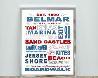 Belmar Beach Typography Art |  New Jersey Shore Town Art (Digital Download)