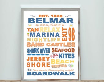 Belmar Beach Typography Art |  New Jersey Shore Town Art (Digital Download)