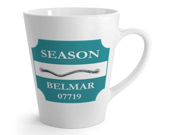 Belmar Beach Badge Latte Mug | Retro Coastal Beach Tag