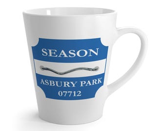 Asbury Park Beach Badge Latte Mug | Retro Coastal Beach Tag