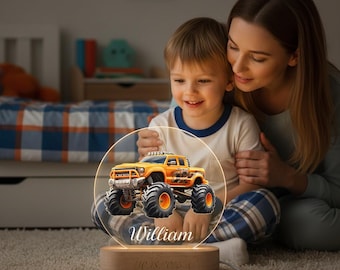 Orange Monster Truck Night Light, Cars Custom Night Lamp, Baby Night Light Gifts, For Monster Truck Lovers, 3 Monster Truck Designs Lamp